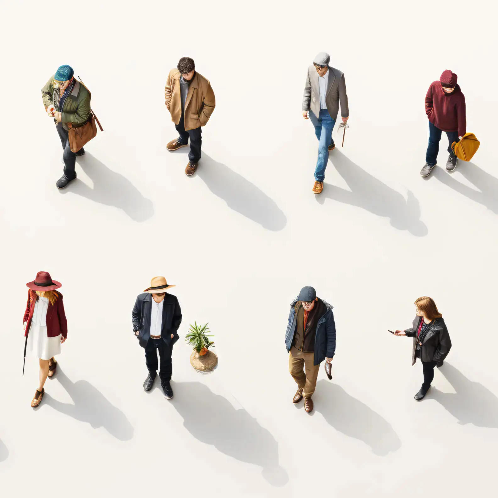 Aesthetic graphic of different people people walking  